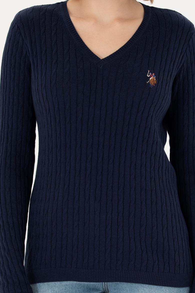 Kadın Lacivert V Yaka Basic Kazak - 50269019003