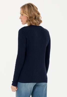 Kadın Lacivert V Yaka Basic Kazak - 50269019003