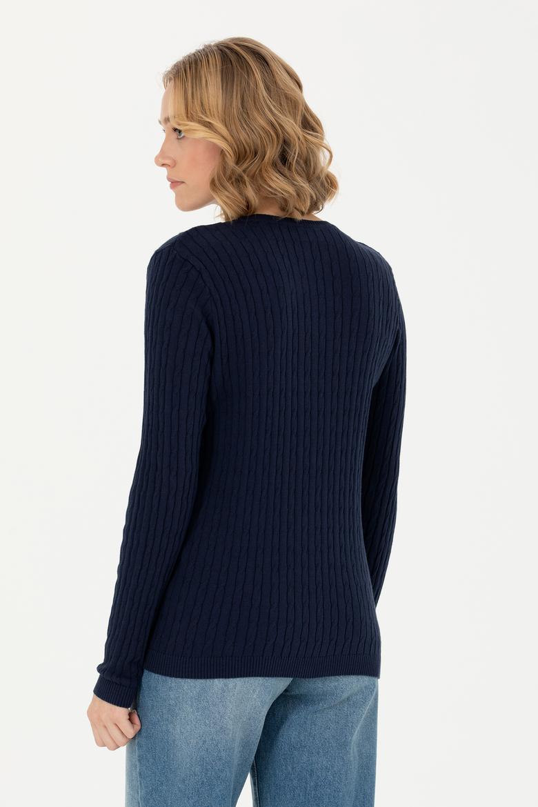 Kadın Lacivert V Yaka Basic Kazak - 50269019003