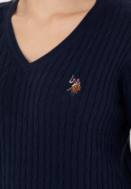 Kadın Lacivert V Yaka Basic Kazak - 50269019003