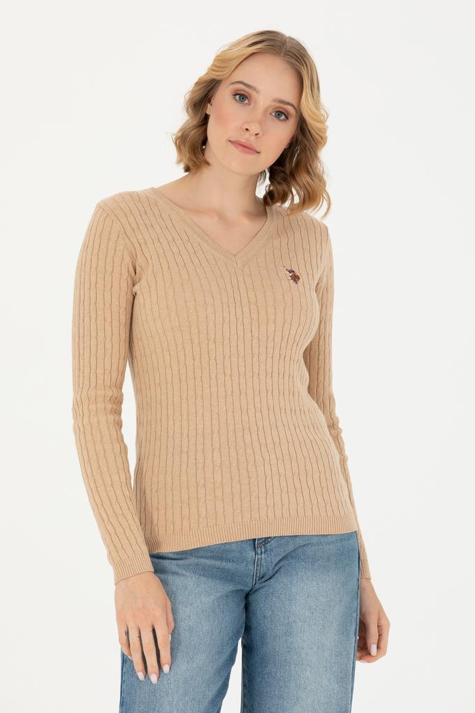 Kadın Kum Melanj V Yaka Basic Kazak