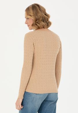 Kadın Kum Melanj V Yaka Basic Kazak - 50269019083