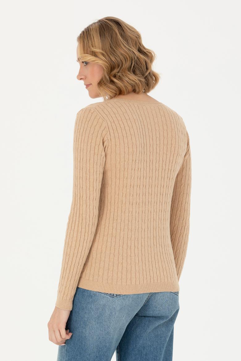 Kadın Kum Melanj V Yaka Basic Kazak - 50269019083