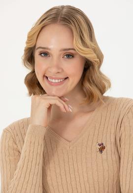 Kadın Kum Melanj V Yaka Basic Kazak - 50269019083