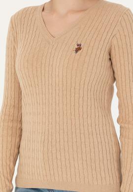 Kadın Kum Melanj V Yaka Basic Kazak - 50269019083