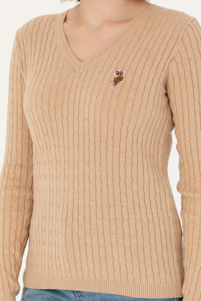 Kadın Kum Melanj V Yaka Basic Kazak - 50269019083