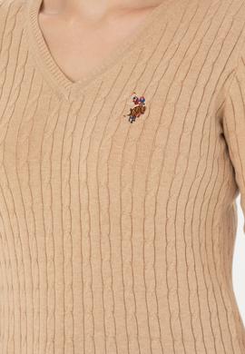 Kadın Kum Melanj V Yaka Basic Kazak - 50269019083