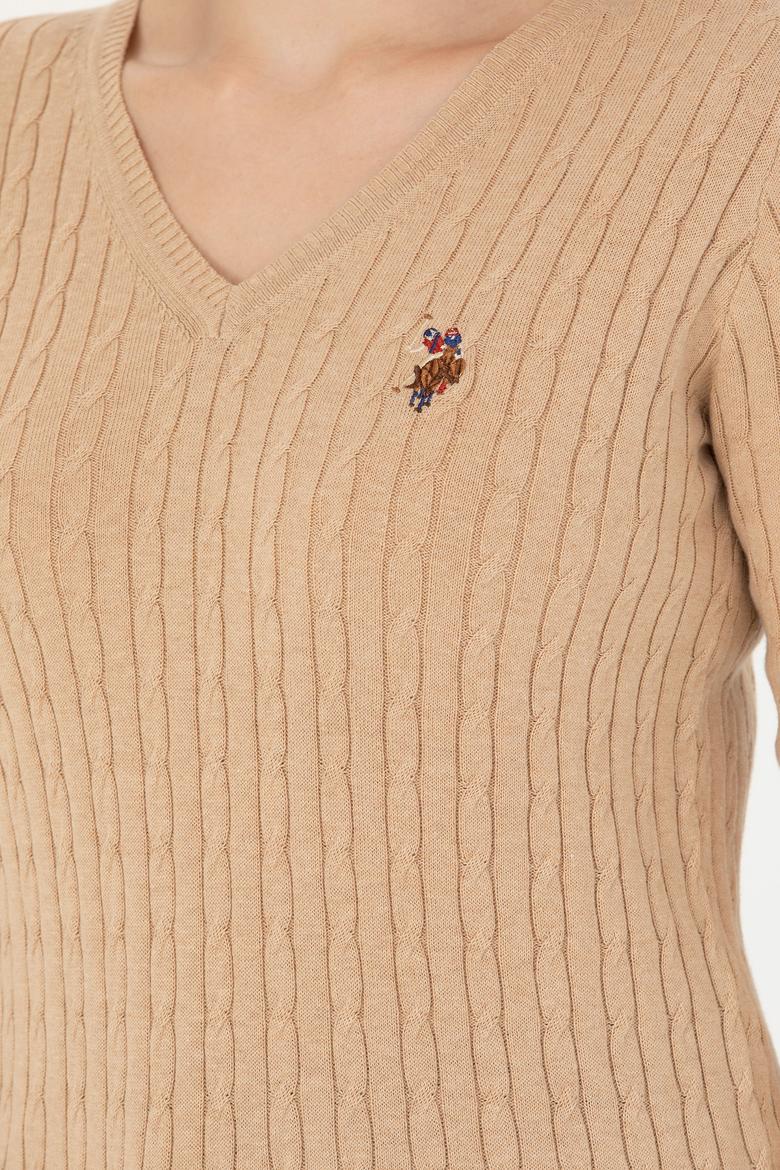 Kadın Kum Melanj V Yaka Basic Kazak - 50269019083