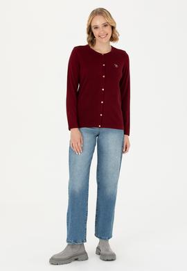 Kadın Bordo Basic Triko Hırka - 50276610016