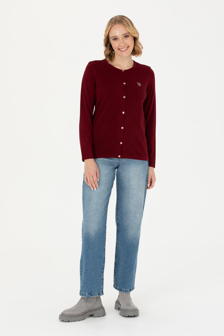 Kadın Bordo Basic Triko Hırka - 50276610016