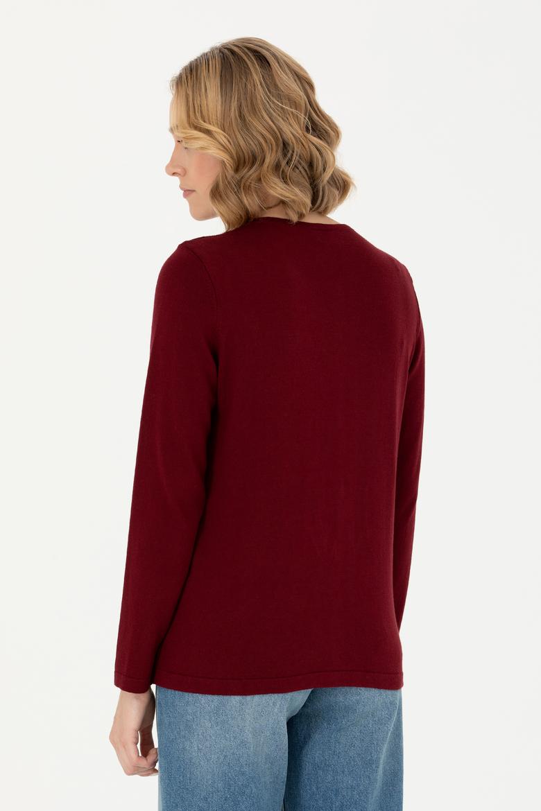 Kadın Bordo Basic Triko Hırka - 50276610016