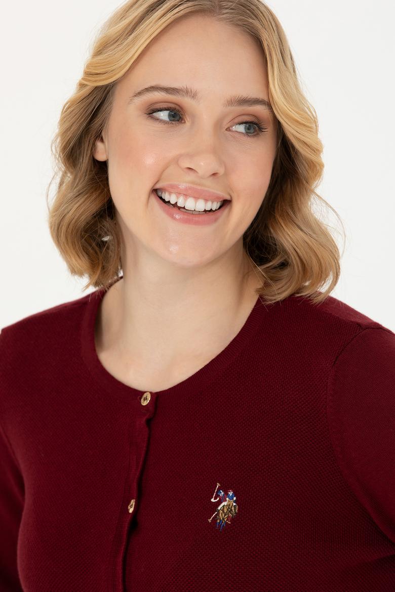 Kadın Bordo Basic Triko Hırka - 50276610016