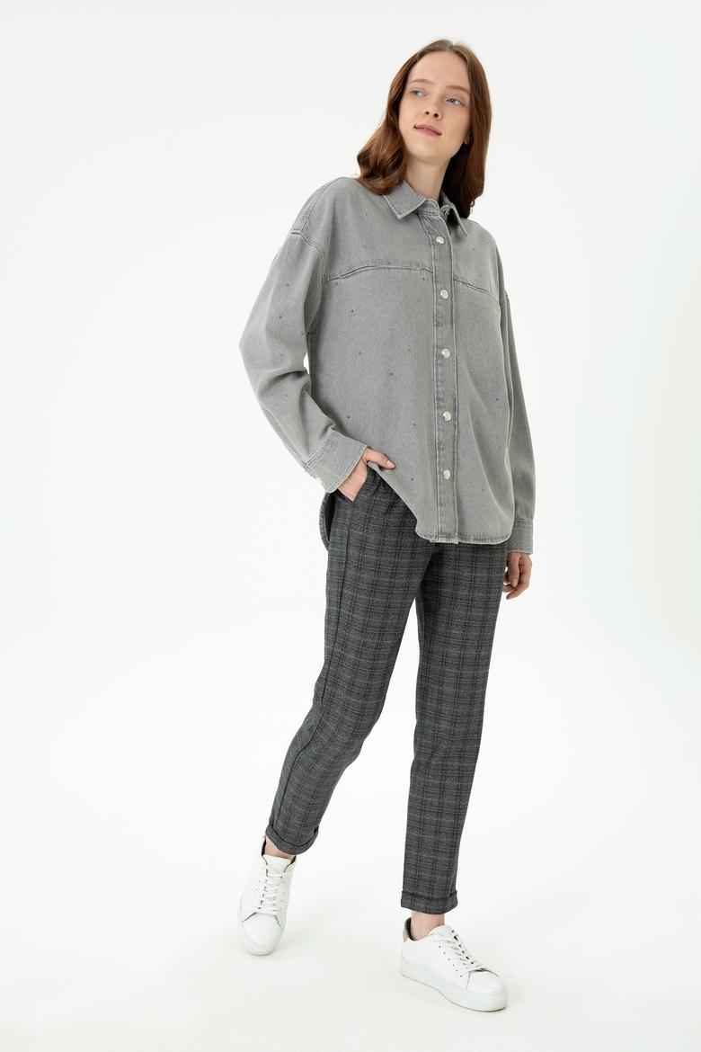 Kadın Gri Jean Gömlek - 50280194007