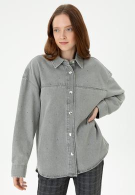 Kadın Gri Jean Gömlek - 50280194007