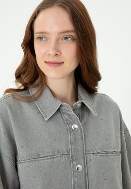 Kadın Gri Jean Gömlek - 50280194007
