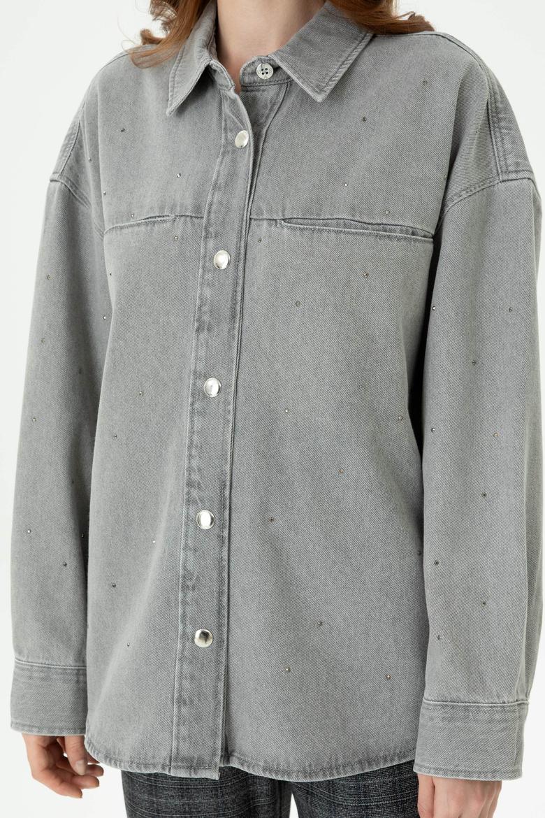 Kadın Gri Jean Gömlek - 50280194007
