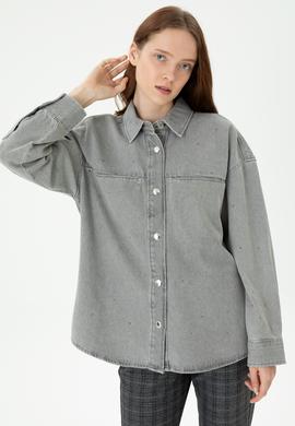 Kadın Gri Jean Gömlek - 50280194007