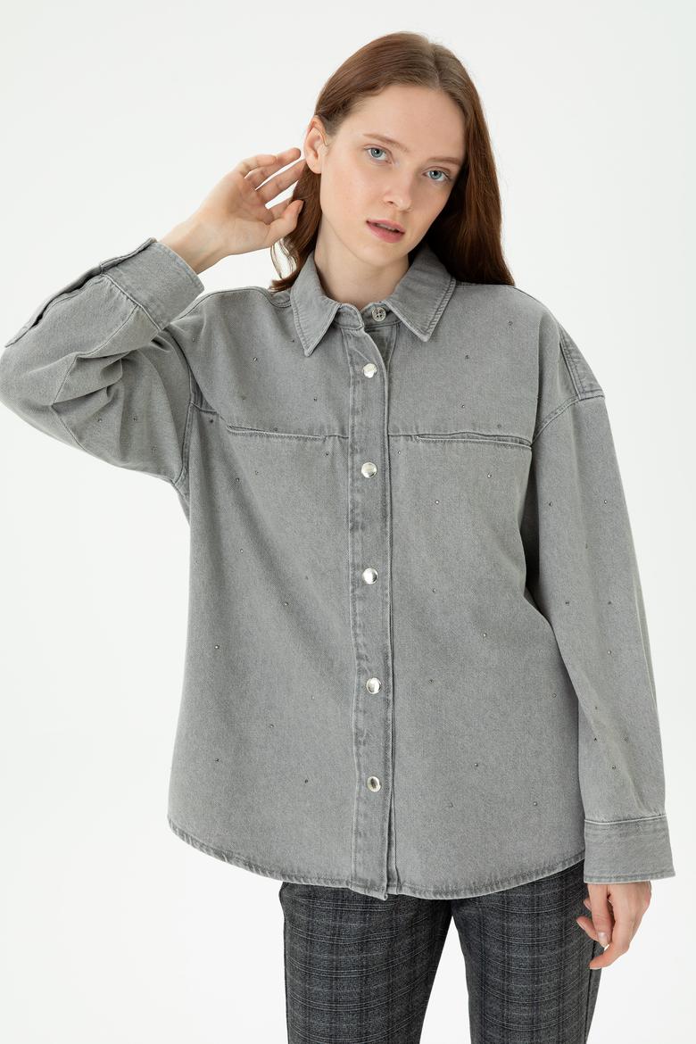Kadın Gri Jean Gömlek - 50280194007