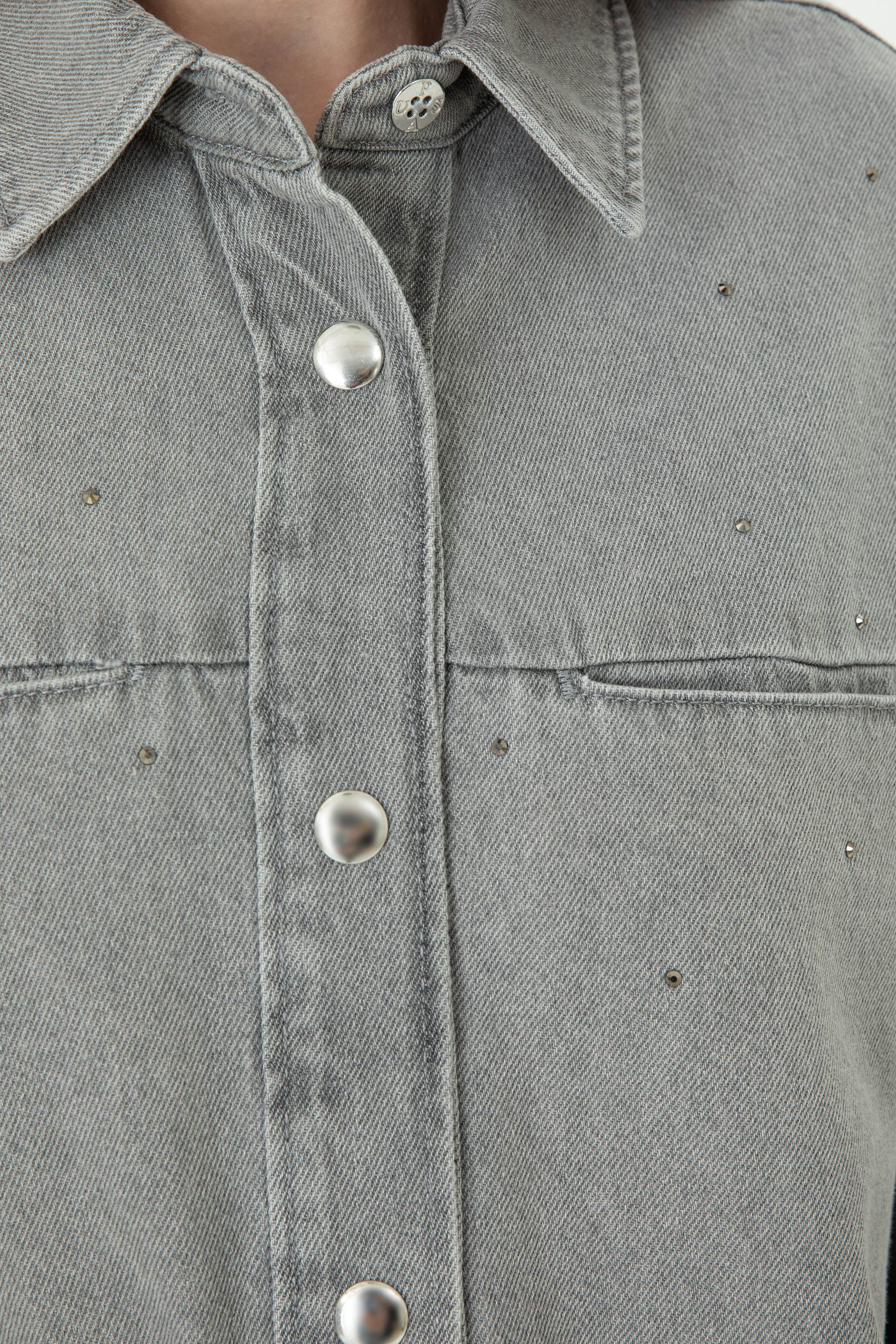 Kadın Gri Jean Gömlek - Image 7