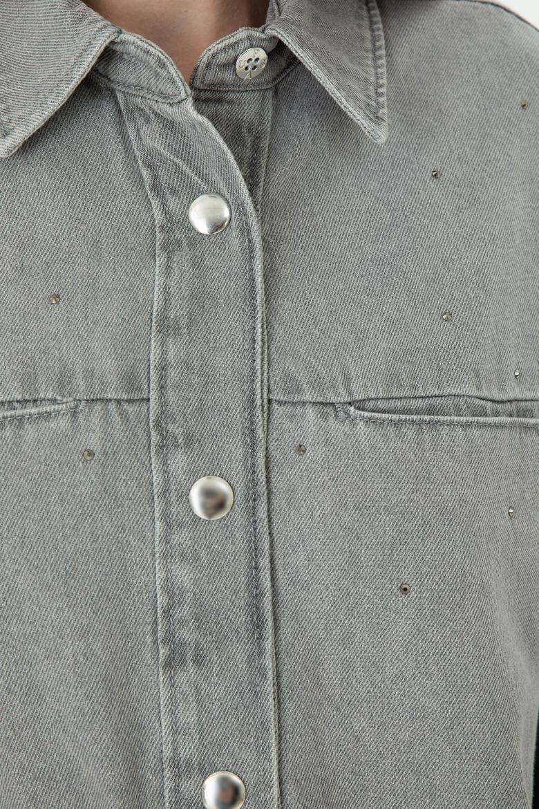 Kadın Gri Jean Gömlek - 50280194007