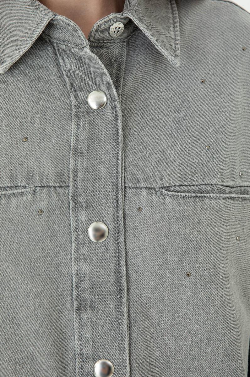 Kadın Gri Jean Gömlek