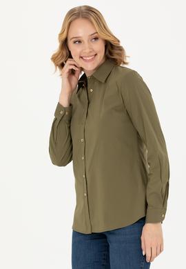 Kadın Haki Uzun Kollu Basic Gömlek - 50271263019