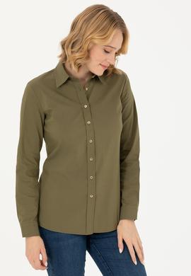 Kadın Haki Uzun Kollu Basic Gömlek - 50271263019