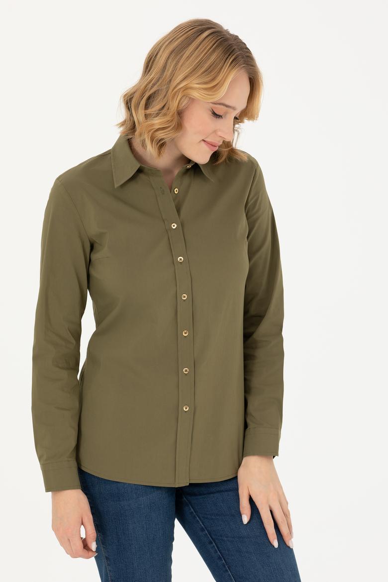 Kadın Haki Uzun Kollu Basic Gömlek - 50271263019