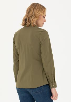 Kadın Haki Uzun Kollu Basic Gömlek - 50271263019