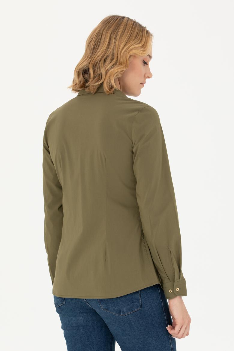 Kadın Haki Uzun Kollu Basic Gömlek - 50271263019