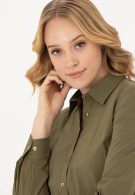 Kadın Haki Uzun Kollu Basic Gömlek - 50271263019