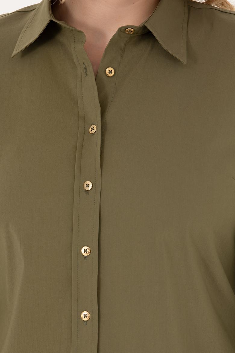 Kadın Haki Uzun Kollu Basic Gömlek - 50271263019