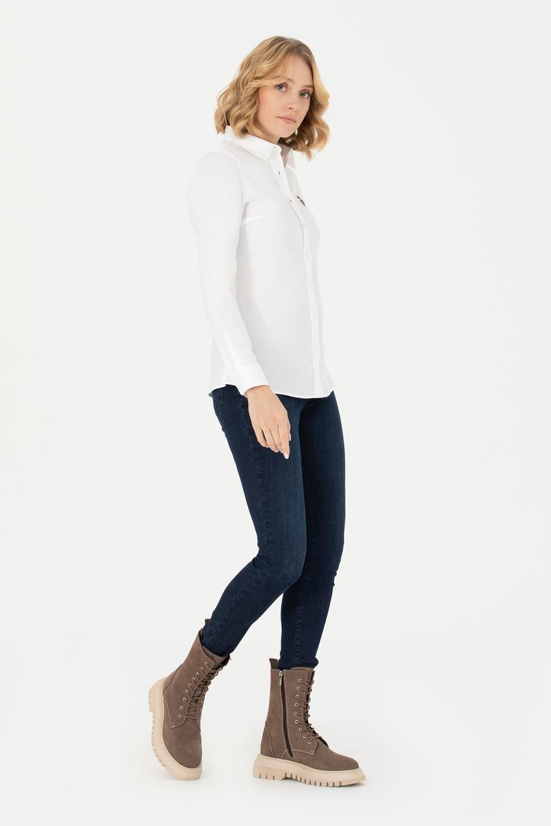 Kadın Beyaz Uzun Kollu Basic Gömlek - 50271268003