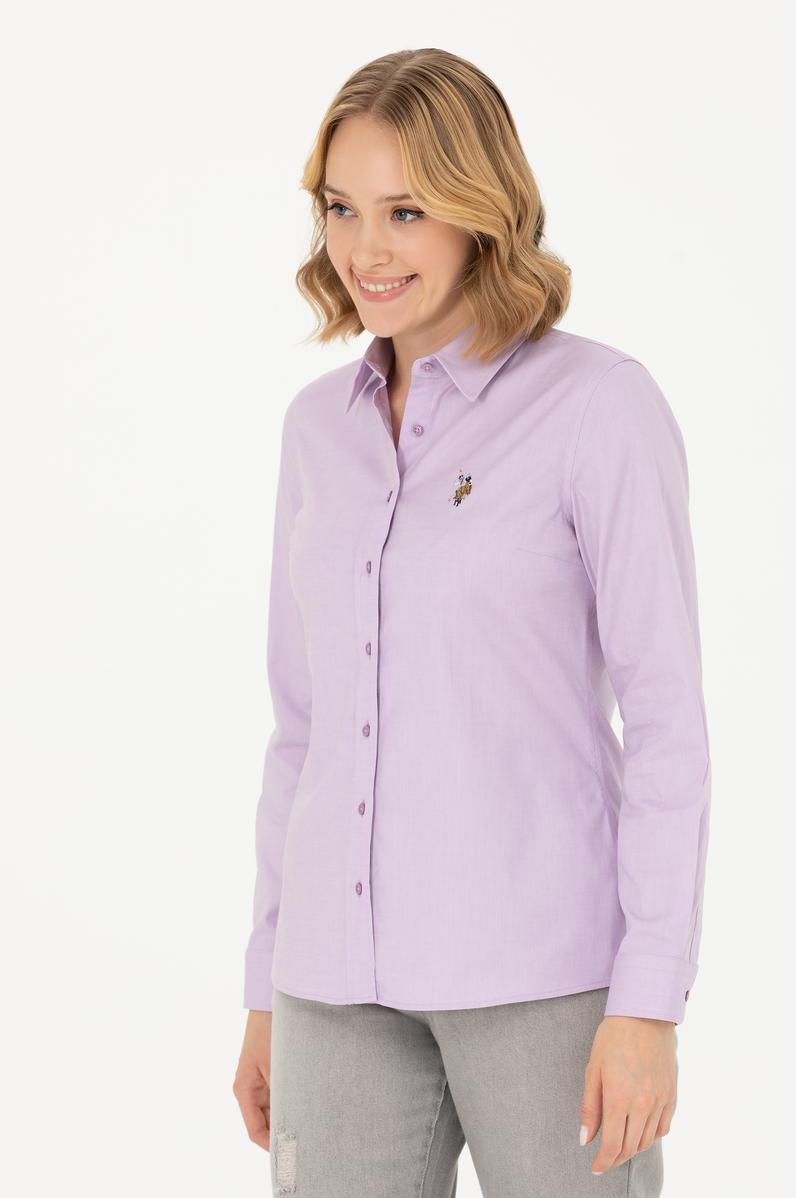Kadın Lila Uzun Kollu Basic Gömlek