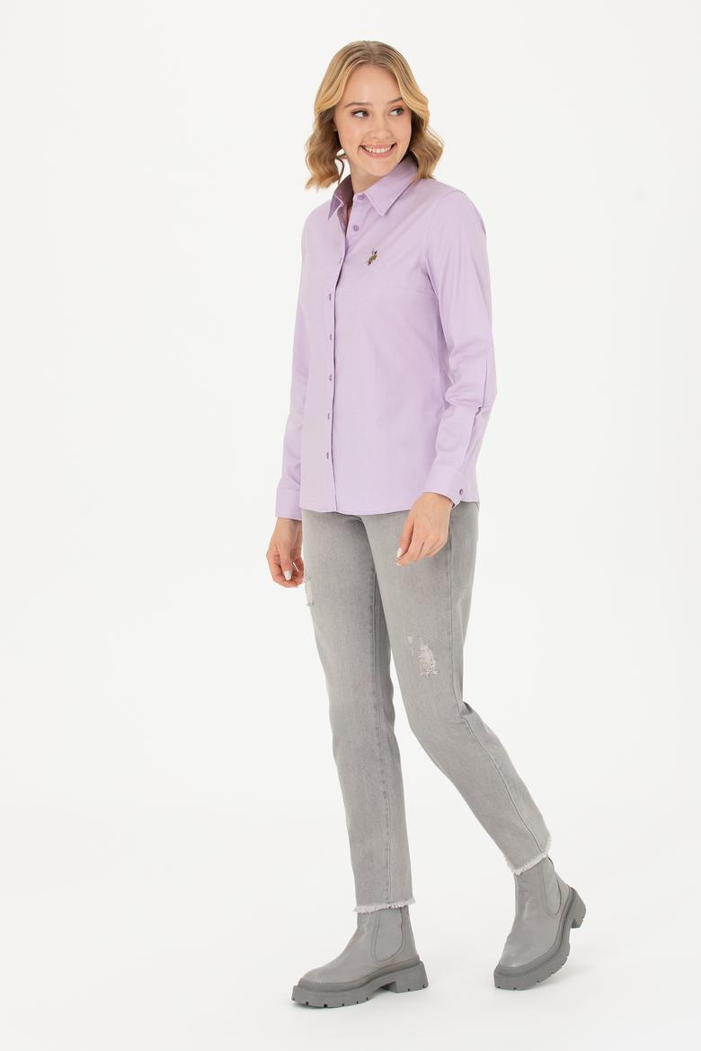 Kadın Lila Uzun Kollu Basic Gömlek - 50271268035