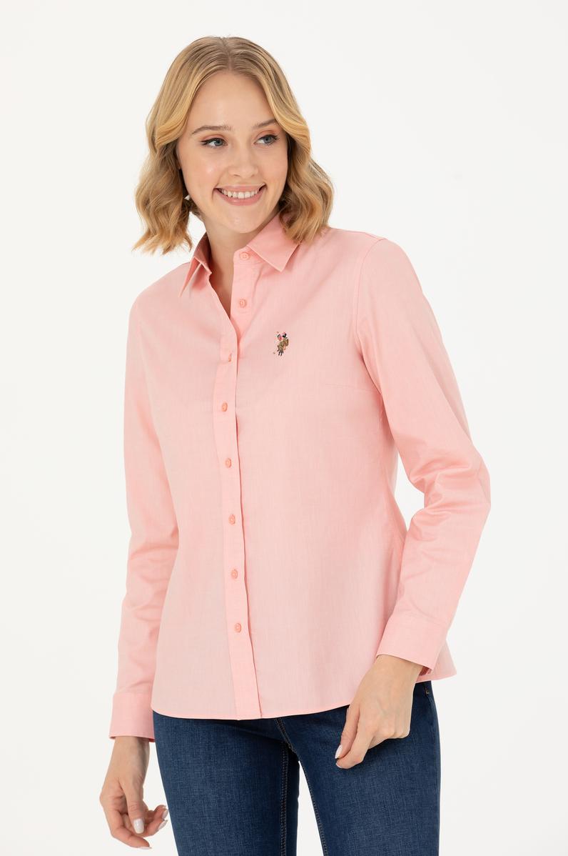 Kadın Somon Uzun Kollu Basic Gömlek