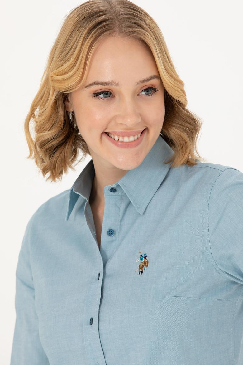 Kadın Petrol Uzun Kollu Basic Gömlek - 50271268099