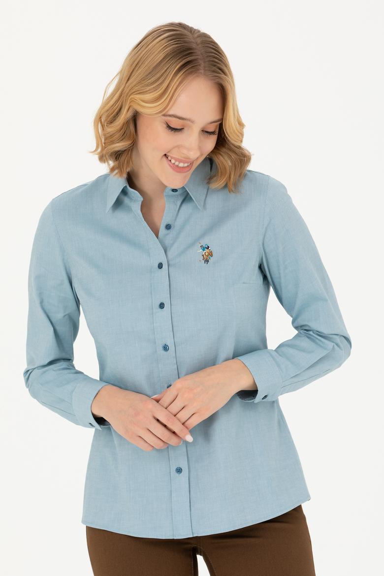 Kadın Petrol Uzun Kollu Basic Gömlek