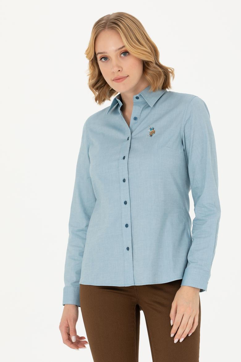 Kadın Petrol Uzun Kollu Basic Gömlek - 50271268099