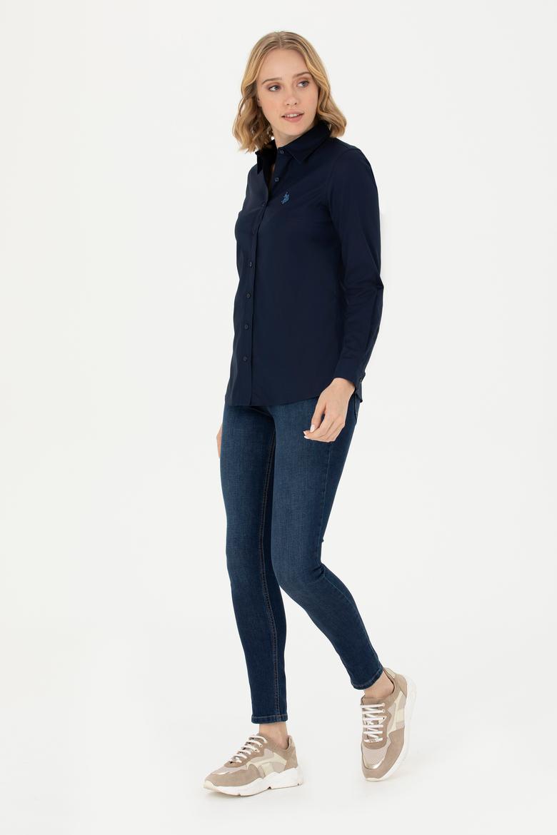 Kadın Lacivert Uzun Kollu Basic Gömlek - 50262851019