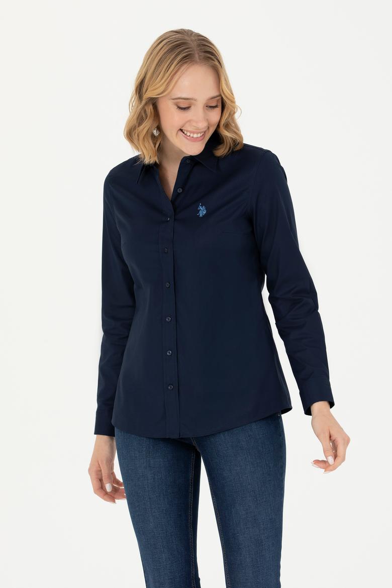 Kadın Lacivert Uzun Kollu Basic Gömlek