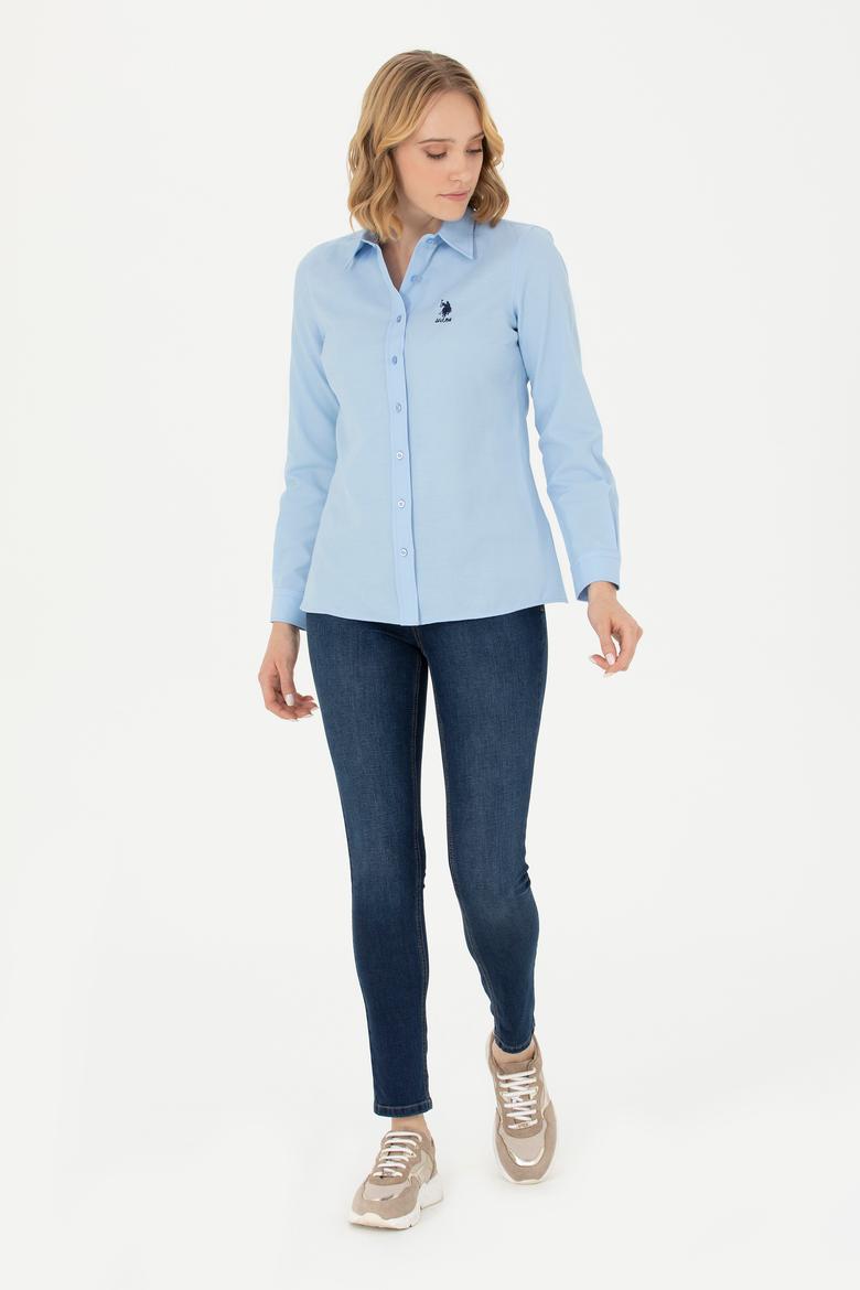 Kadın Mavi Uzun Kollu Basic Gömlek - 50262887123