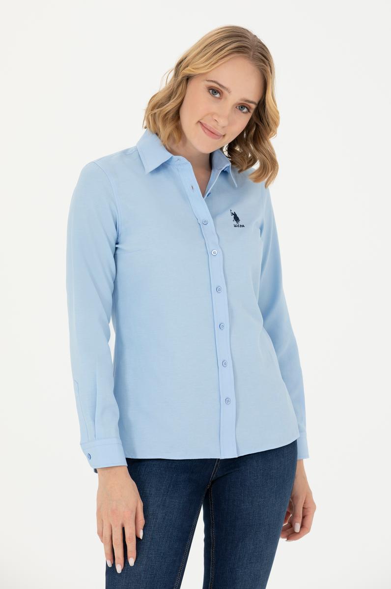 Kadın Mavi Uzun Kollu Basic Gömlek