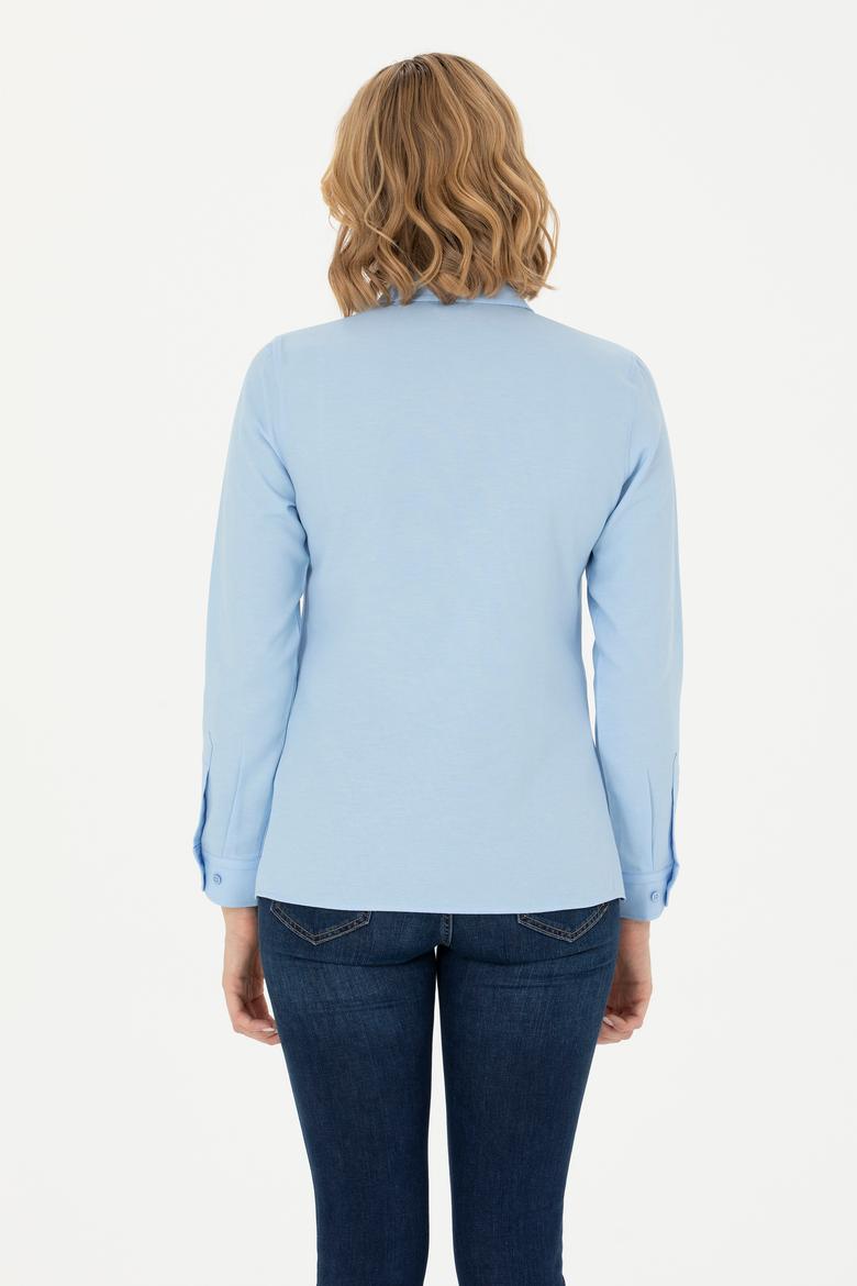 Kadın Mavi Uzun Kollu Basic Gömlek - 50262887123