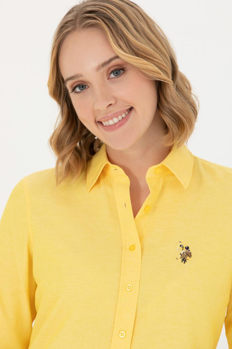 Kadın Sarı Uzun Kollu Basic Gömlek