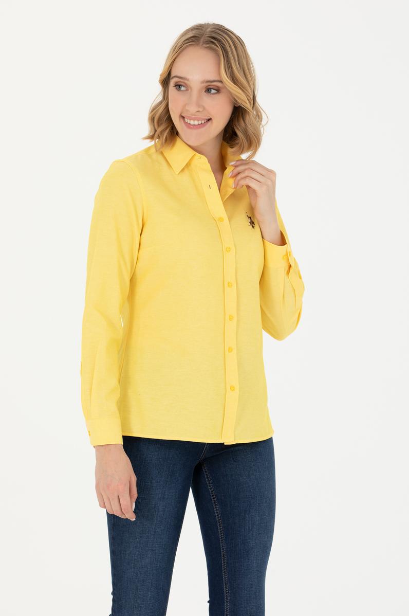 Kadın Sarı Uzun Kollu Basic Gömlek
