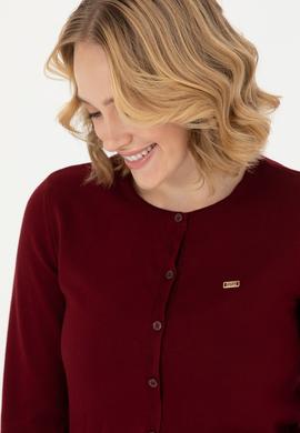 Kadın Bordo Basic Triko Hırka - 50269011052