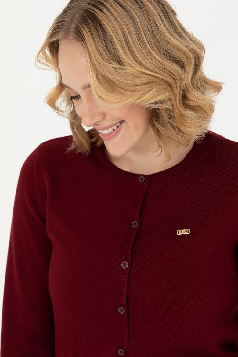 Kadın Bordo Basic Triko Hırka - 50269011052