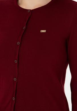 Kadın Bordo Basic Triko Hırka - 50269011052