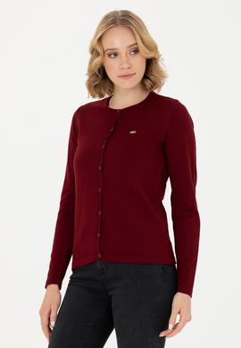 Kadın Bordo Basic Triko Hırka - 50269011052